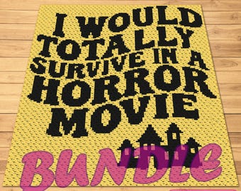 Crochet Funny Pattern BUNDLE - C2C Crochet Afghan Pattern, Crochet Pillow Pattern, Halloween Graphghan Pattern, Horror Movie Crochet Pattern