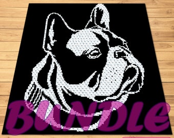 Crochet French Bulldog - C2C Crochet Dog Blanket Pattern and Crochet Pillow Pattern. You get Both with Written Instructions.