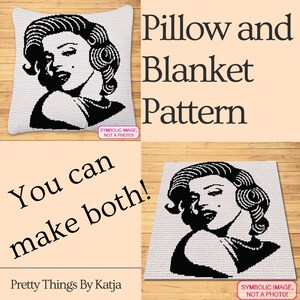 Tapestry Crochet Blanket Pattern, Crochet Pillow Pattern, Crochet Celebrity Marilyn Monroe, Crochet Portrait Pattern, Crochet Graphghan image 3