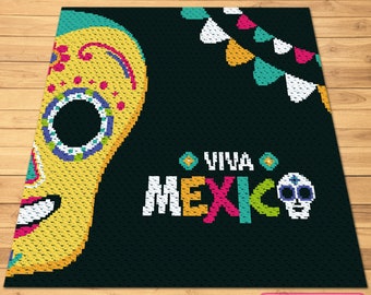 Mexico Crochet - C2C Blanket Pattern with Written Instructions, Crochet Sugar Skull, Crochet Dia De Los Muertos