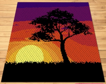 Crochet Landscape - C2C Crochet Pattern - This Summer Crochet Pattern includes Graph and Written Instructions.