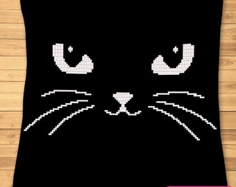 Crochet Cat Pattern, Crochet Cat Face, Tapestry Crochet Pattern, Crochet Cushion Cover, Crochet Black Cat Pillow Pattern, Graphghan Pattern