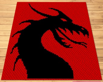 かぎ針編みのドラゴンのパターン - C2C かぎ針編みのアフガン パターン、かぎ針編みのホラー パターン、神話のパターン、神秘的なパターン、恐ろしいかぎ針編みのパターン