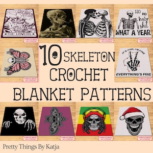 PACCHETTO di schemi di scheletri all&#39;uncinetto, schema di coperte di Halloween, schema di arazzo all&#39;uncinetto, schema di teschi all&#39;uncinetto, uncinetto spaventoso, uncinetto horror