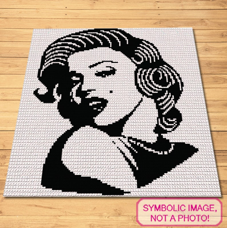 Tapestry Crochet Blanket Pattern, Crochet Pillow Pattern, Crochet Celebrity Marilyn Monroe, Crochet Portrait Pattern, Crochet Graphghan image 2