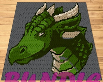 Crochet Dragon Pattern BUNDLE - C2C Crochet Blanket Pattern, Crochet Pillow Pattern, Crochet Graphghan Pattern, Mythological Pattern