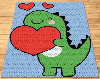 C2C Crochet Blanket Pattern, Crochet Dinosaur Pattern, Crochet T-Rex Pattern, Corner to Corner Crochet Blanket Pattern, C2C Graphgan Pattern