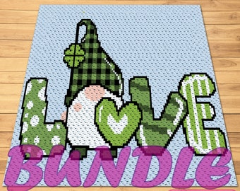 Crochet Gnome Pattern BUNDLE - C2C Crochet Blanket Pattern and Tapestry Crochet Pillow Pattern - Crochet St Patricks Day Pattern, Graphghan