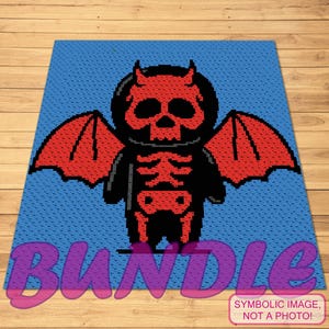PAQUETE de patrones de esqueleto de crochet, patrón de diablo de crochet, funda de cojín de crochet, lindo patrón de crochet, calavera de crochet, crochet de Halloween