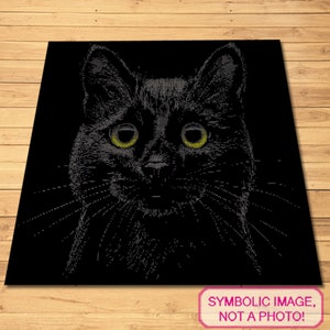 かぎ針編みの黒猫、かぎ針編みの猫のパターン、猫のかぎ針編みブランケットのパターン、かぎ針編みのグラフガンのパターン（説明書付き）