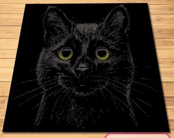 Crochet Black Cat, Crochet Cat Pattern, Cat Crochet Blanket Pattern, Crochet Graphgan Pattern with Written Instructions