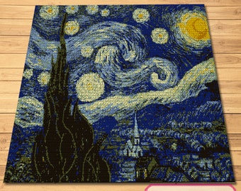 Crochet Van Gogh The Starry Night - Tapestry Crochet Blanket Pattern with Written Instructions, Crochet Art Pattern, Crochet Painting