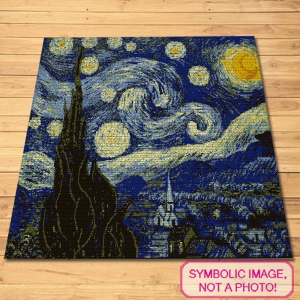 Crochet Van Gogh The Starry Night - Tapestry Crochet Blanket Pattern with Written Instructions, Crochet Art Pattern, Crochet Painting