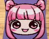 Chibi Crochet Pattern, Anime Crochet Blanket, Tapestry Crochet Pattern, Crochet Pillow Pattern, Crochet Girl Patterns, Cute Cushion Pattern