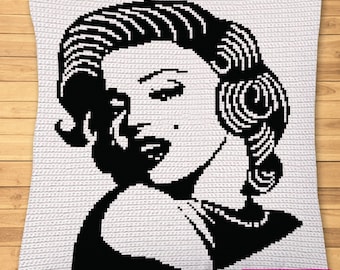 Tapestry Crochet Blanket Pattern, Crochet Pillow Pattern, Crochet Celebrity Marilyn Monroe, Crochet Portrait Pattern, Crochet Graphghan