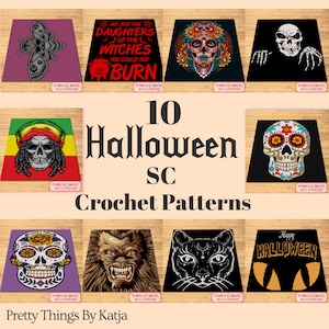 Pacchetto di modelli per coperte di Halloween, modello all&#39;uncinetto SC, modello afgano all&#39;uncinetto, uncinetto spaventoso, horror all&#39;uncinetto, tutorial all&#39;uncinetto, grafico
