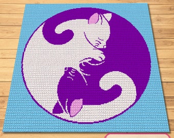 Padrão de gato de crochê, padrão de cobertor de crochê de gato, padrão de ioga de crochê, cobertor yin yang, padrão de grafo de gato, padrão de animal de crochê