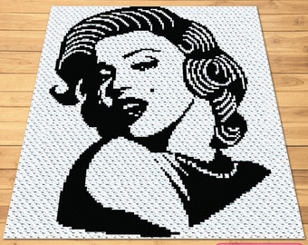 C2C Crochet Blanket Pattern, Crochet Celebrity Marilyn Monroe, Crochet Portrait Pattern, C2C Graphgan Pattern, Corner to Corner Blanket