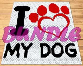 Crochet Dog Pattern BUNDLE - C2C Crochet Blanket Pattern, Crochet Pillow Pattern - Crochet Graphgan Pattern, I Love My Dog