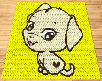 Crochet Puppy Dog Pattern, C2C Crochet Blanket Pattern, Corner to Corner Pattern, C2C Graphgan Pattern, Crochet Dog Pattern, Yellow Crochet
