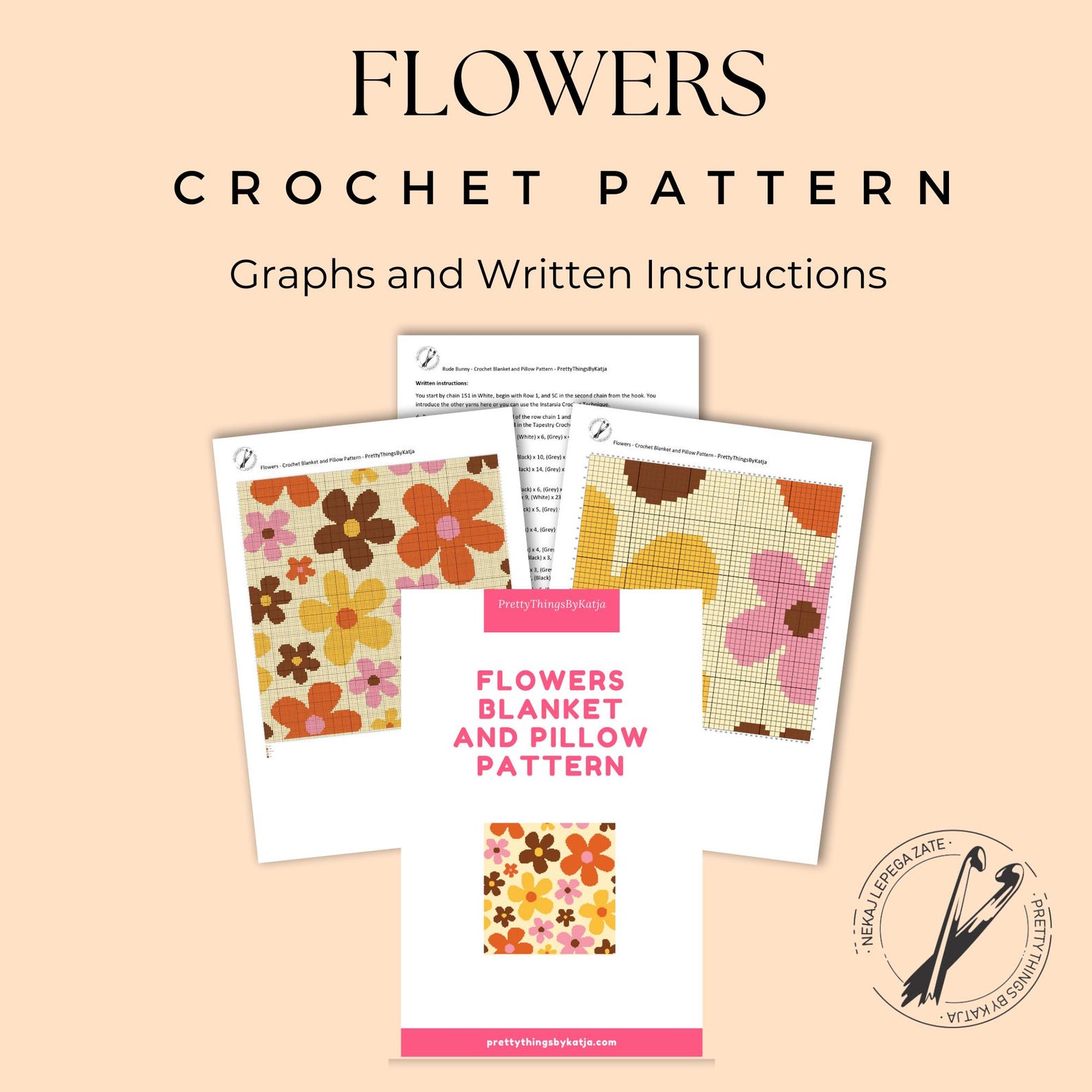 Flower Graphgan Pattern Flower Crochet Cushion, Floral Crochet Pattern, Crochet Graphgan ...
