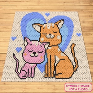 Crochet Cat Pattern, C2C Graphgan Pattern with Written Instructions, Crochet Animal Pattern, C2C Crochet Cat Blanket, Crochet Love