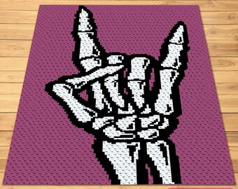Crochet Hand Pattern, C2C Crochet Skeleton Blanket Pattern, Corner to Corner Pattern, Rock Crochet Pattern, Punk Pattern, C2C Graphgan