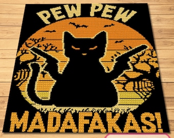Crochet Black Cat, Crochet Cuss Words Pattern, SC Crochet Blanket Pattern, Crochet Funny Pattern, Crochet Graph Pattern, Swear Crochet