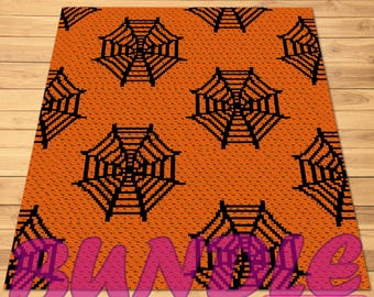 Crochet Spider Web Pattern BUNDLE, C2C Crochet Blanket Pattern, Crochet Pillow Pattern, Crochet Halloween, Crochet Goth, Crochet Insect