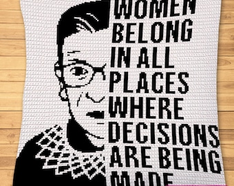 RBG Pattern, Feminist Crochet - Tapestry Crochet Blanket and Pillow Pattern - Ruth Bader Ginsburg Crochet Pattern with Written Instructions.