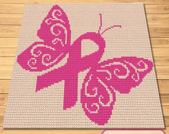 Cancer Crochet Blanket Pattern, Crochet Pillow Pattern, Lupus Awareness Butterfly Crochet Pattern, Crochet Graphgan Pattern