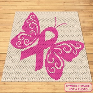 C2C Crochet Blanket Pattern, Corner to Corner Crochet, Lupus Awareness, Awareness Butterfly, Butterfly Crochet Pattern, C2C Graphgan Pattern