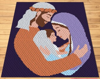 Crochet Nativity Pattern, C2C Christmas Crochet Blanket, Crochet Holy Family Pattern, Crochet Jesus Pattern, Crochet Graphgan Pattern