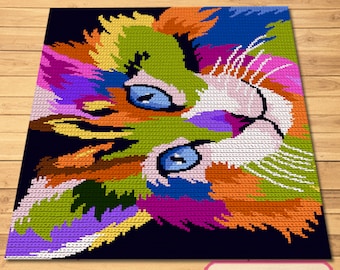 Crochet Cat Blanket Pattern, Cat Crochet Pattern, Crochet Cat Afghan, Crochet Graphgan Pattern, Crochet Animal Pattern, Crochet Art