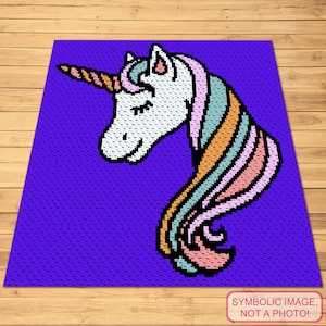 Motif de licorne C2C, motif de couverture au crochet C2C avec instructions écrites, motif mythique au crochet, motif animal au crochet, Graphghan
