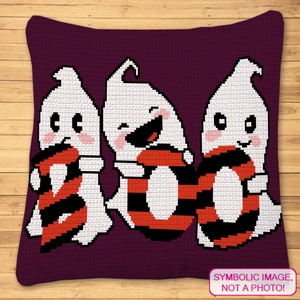 Halloween Crochet Ghost Pattern, Tapestry Crochet Pillow Pattern, Halloween Crochet Decor Pattern, DIY Halloween Decor, Graphgan Pattern