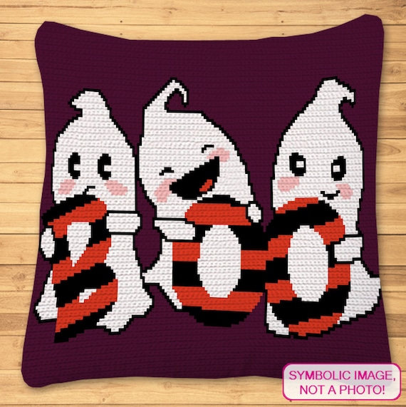 Halloween Crochet Ghost Pattern, Tapestry Crochet Pillow Pattern, Halloween Crochet Decor Pattern, DIY Halloween Decor, Graphgan Pattern