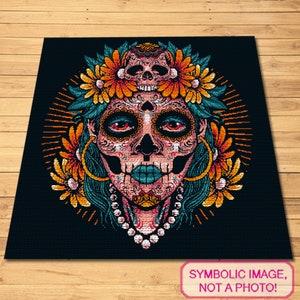 Dia De Los Muertos Crochet Blanket Pattern - Tapestry Crochet Blanket Pattern, Crochet Skeleton, Crochet Skull Pattern, Crochet Graphgan