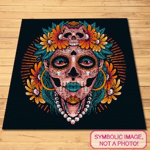 Patrón De Manta De Ganchillo Dia De Los Muertos - Patrón De Manta De Ganchillo Tapiz, Esqueleto De Ganchillo, Patrón De Calavera De Ganchillo, Graphgan De Ganchillo
