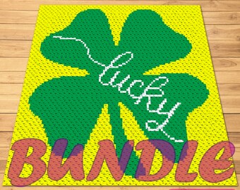 Crochet Clover Pattern BUNDLE - C2C Graphgan Pattern and Tapestry Crochet Pillow Pattern. You get Both with Written Instructions.