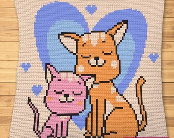 Gehaakt kattenpatroon, gehaakt Graphgan-patroon, gehaakt dierenkussenpatroon, gehaakte kattendeken, gehaakt kattenkussen, gehaakte liefde