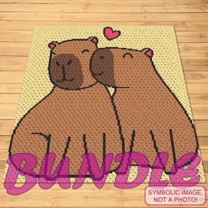 かぎ針編みのカピバラのパターン バンドル、C2C かぎ針編みのパターン、かぎ針編みの枕のパターン、かぎ針編みのブランケットのパターン、グラフガン、かぎ針編みの動物のパターン