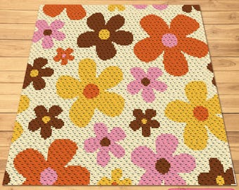 May include: A rectangular rug featuring a repeating floral pattern with large, multi-colored flowers in shades of orange, yellow, brown, and pink on a cream-colored background. The text "SYMBOLIC IMAGE, NOT A PHOTO!" is in the corner.