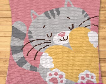 Crochet Kitty Pattern, Tapestry Crochet Blanket Pattern, Crochet Cat Pillow Pattern, Graph Pattern, Cute Crochet Pillow Pattern, SC Crochet