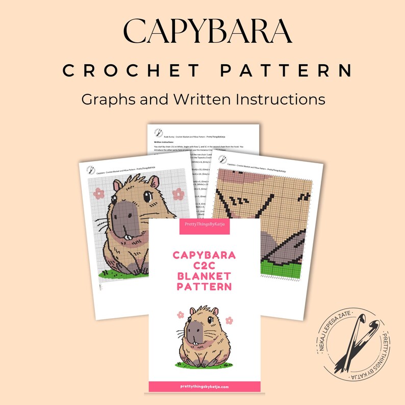 Puede incluir: Un patr&oacute;n de crochet para una manta de capibara. El patr&oacute;n incluye gr&aacute;ficos e instrucciones escritas. El patr&oacute;n es para una manta C2C, que es una t&eacute;cnica de crochet popular.