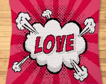 Crochet LOVE, Retro Crochet Pattern BUNDLE - Tapestry Crochet Blanket Pattern, Crochet Pillow Pattern, Crochet Comic Book, Crochet Graph