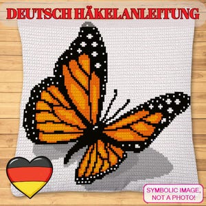 Monarchfalter Häkeldecke und Kissenmuster、Anleitung Häckeln、Häkelanleitung Deutsch、Schmetterling Häkelanleitung、タペストリーかぎ針編みパターン