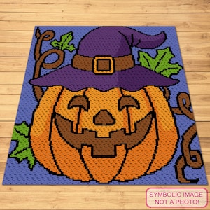 C2C Halloween Kürbis Häkelmuster, C2C Afghan Häkelmuster, Graphgan Häkelmuster, Decke zu Ecke, Hexe Häkelmuster