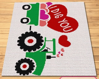 Crochet Tractor, Crochet Vehicle Pattern, Crochet Graphgan Pattern, SC Crochet Blanket Pattern, Crochet Graphgan Pattern, Single Crochet