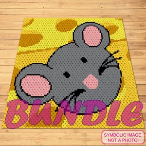 BUNDLE all'uncinetto - Modello di coperta all'uncinetto C2C, modello di cuscino all'uncinetto, modello di mouse all'uncinetto, modello di grafico all'uncinetto